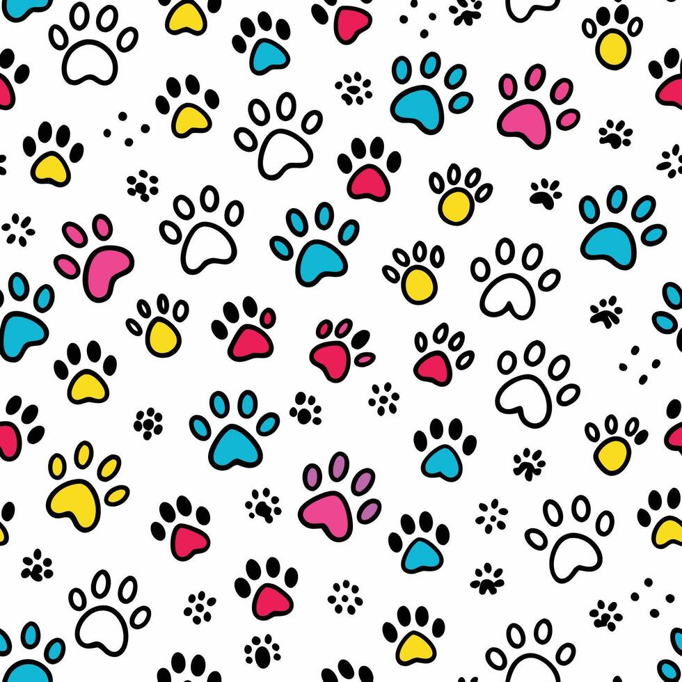 seamless pattern with dog paw prints on white background vector