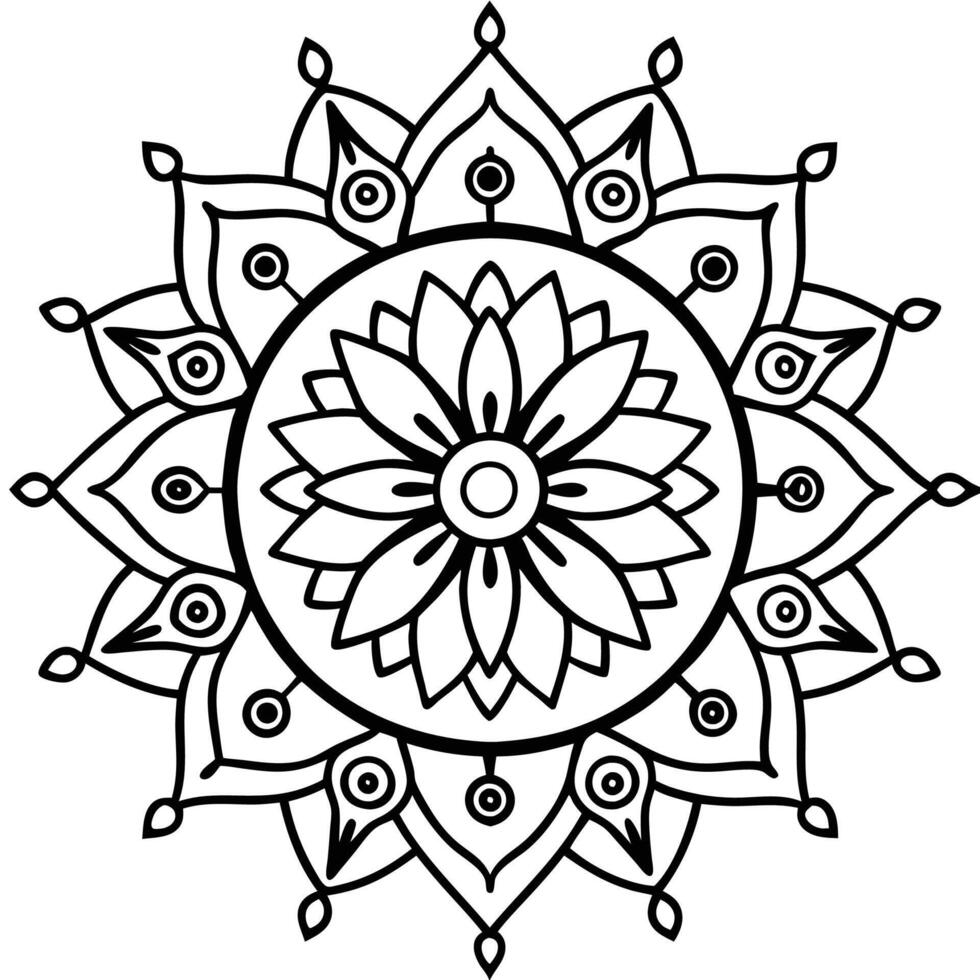 a black mandala coloring page white background vector
