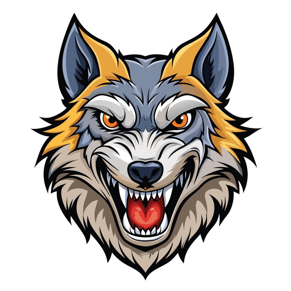 an angry wolf head with open mouth vector