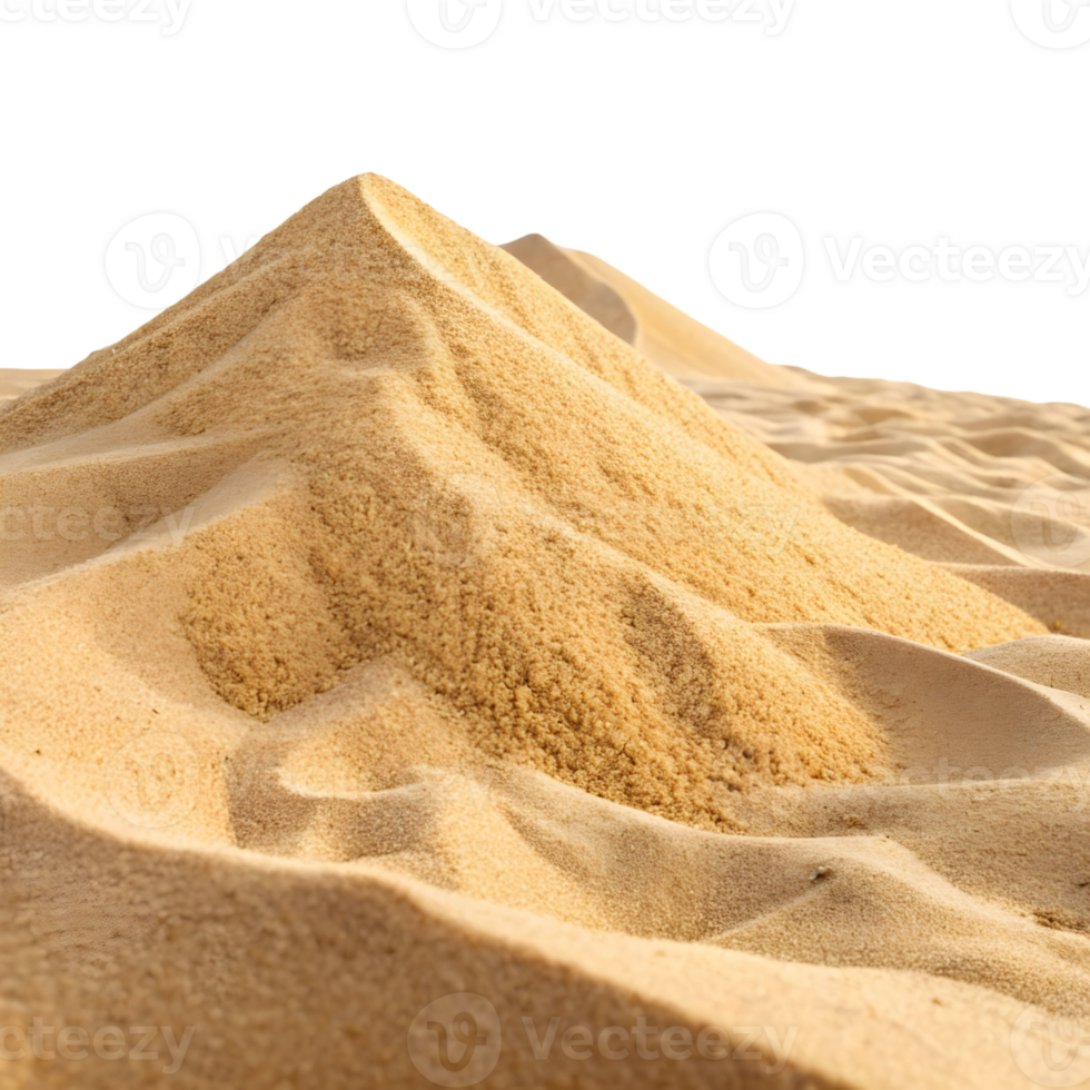 A detailed close-up of a textured sand pile against a stark transparent background, emphasizing fine details. png