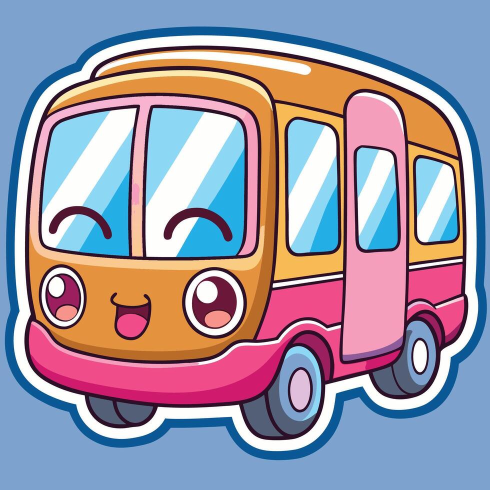 a cartoon bus with a smiley face white background. vector