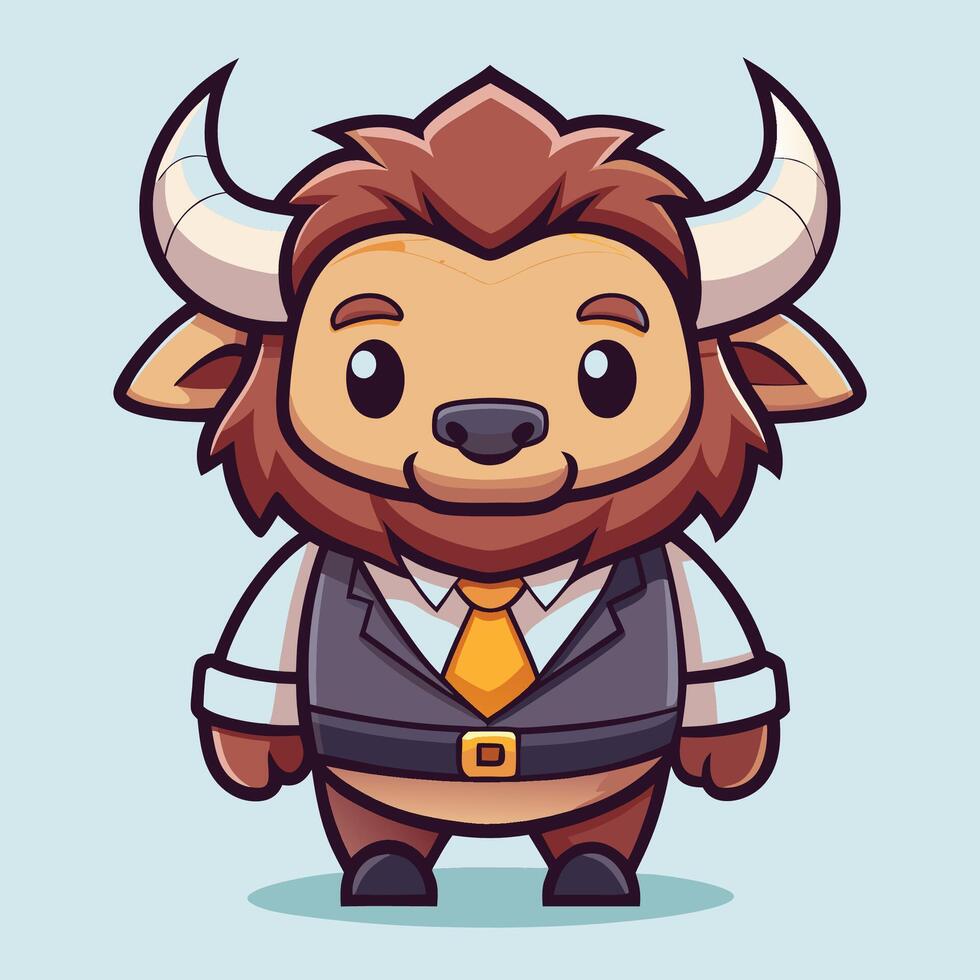 cartoon bison in suit and white background vector