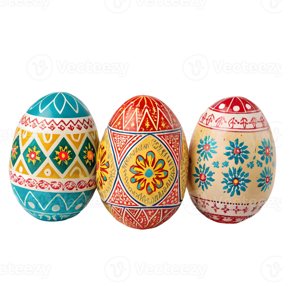 Hand-painted decorative eggs showcasing traditional patterns for Easter celebration in springtime png