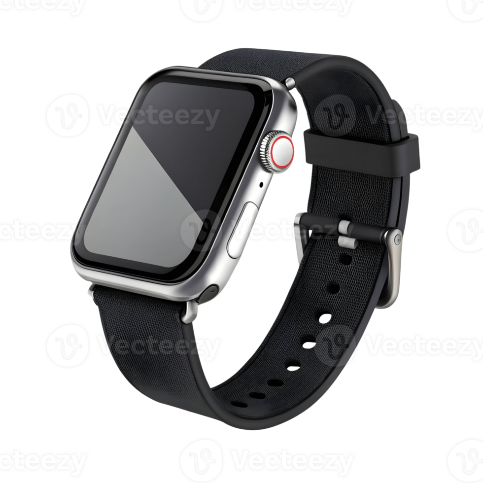 Smartwatch with a sleek design featuring a black strap displayed against a simple background png