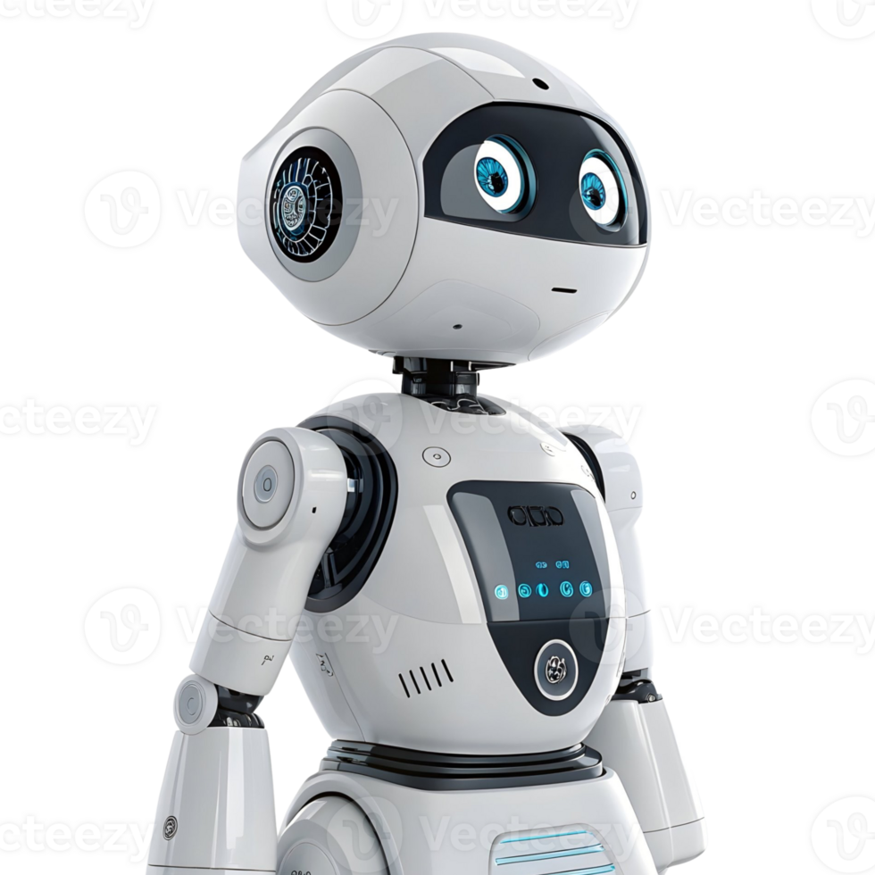 Humanoid robot with expressive eyes and sleek design, showcasing advanced technology in robotics png
