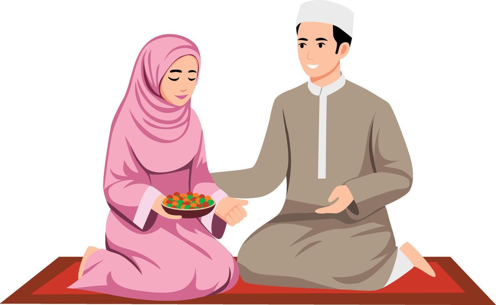 Illustration of Islamic Couple Sharing Food in Ramadan Festival vector
