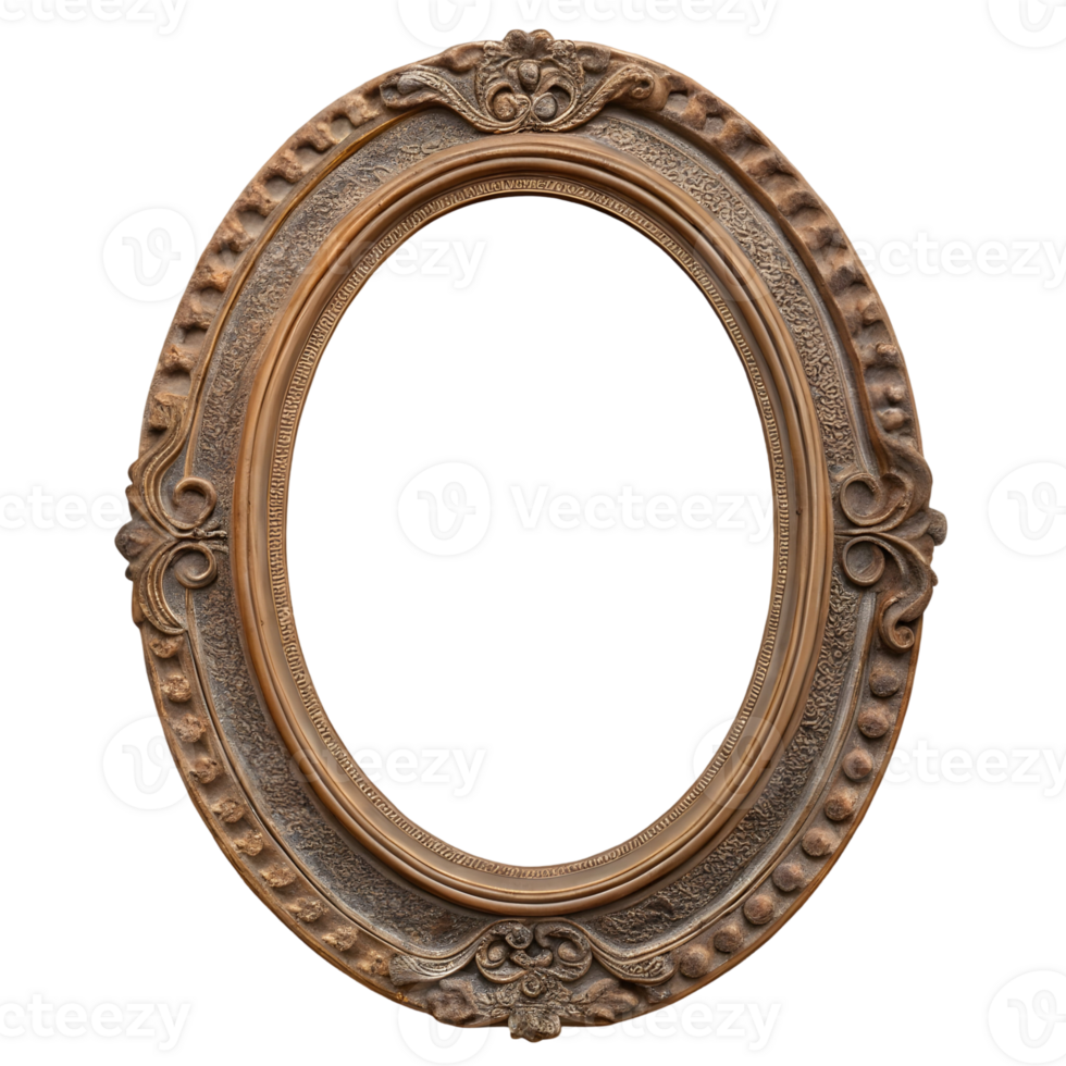 Ornate vintage oval frame with intricate detailing and a classic gold finish png