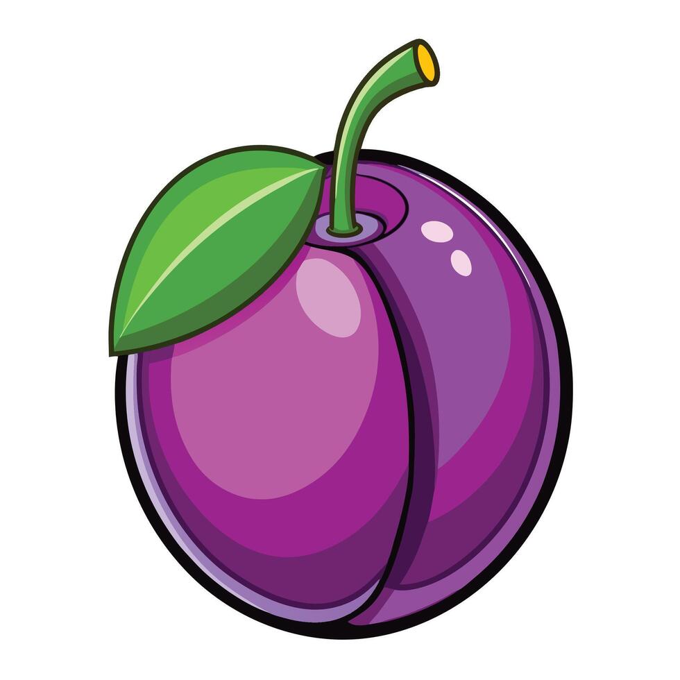 a purple plum fruit with a green leaf vector