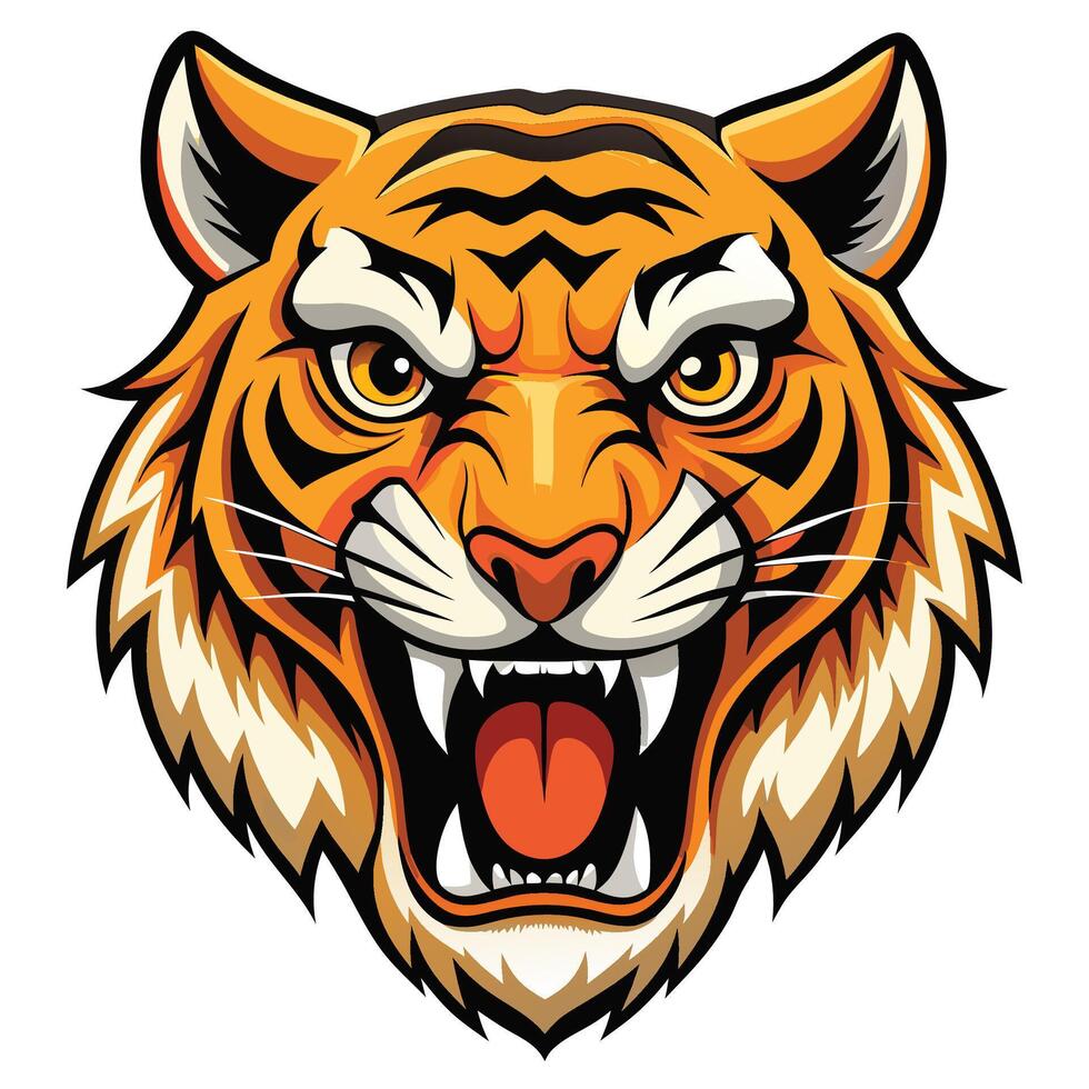 a tiger head with open mouth and open teeth vector