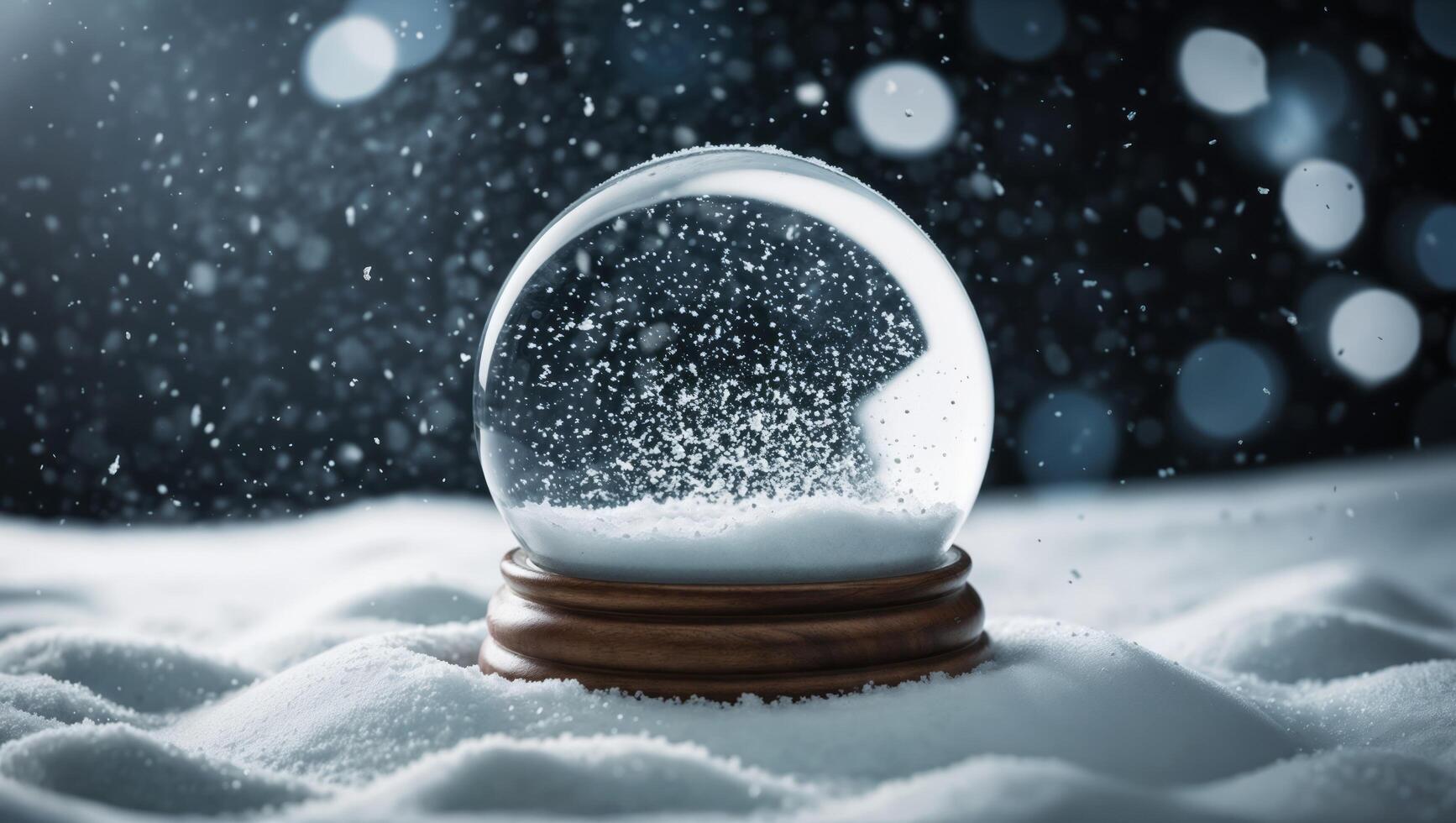 Glowing Snow Globe Resting on Snow With Sparkling Winter Background photo