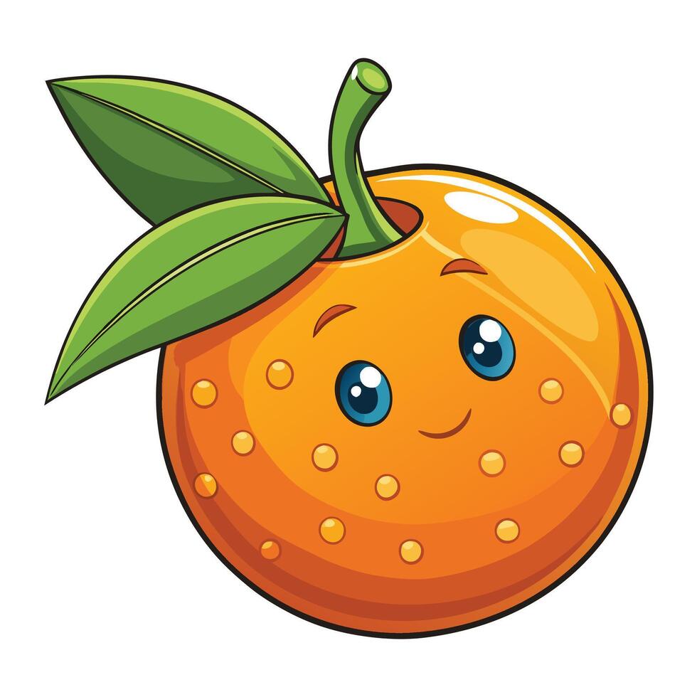 an orange with blue eyes and a green leaf vector