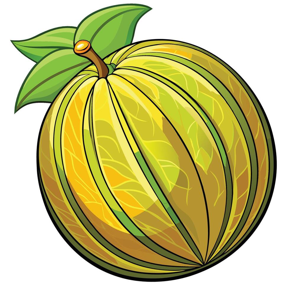 a cartoon yellow melon with green leaves vector
