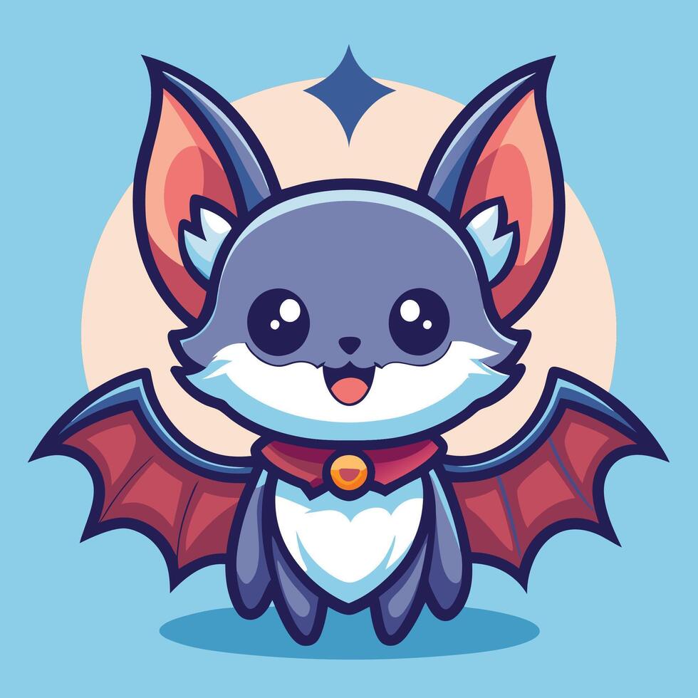 a cartoon bat with a red cape and a blue collar vector