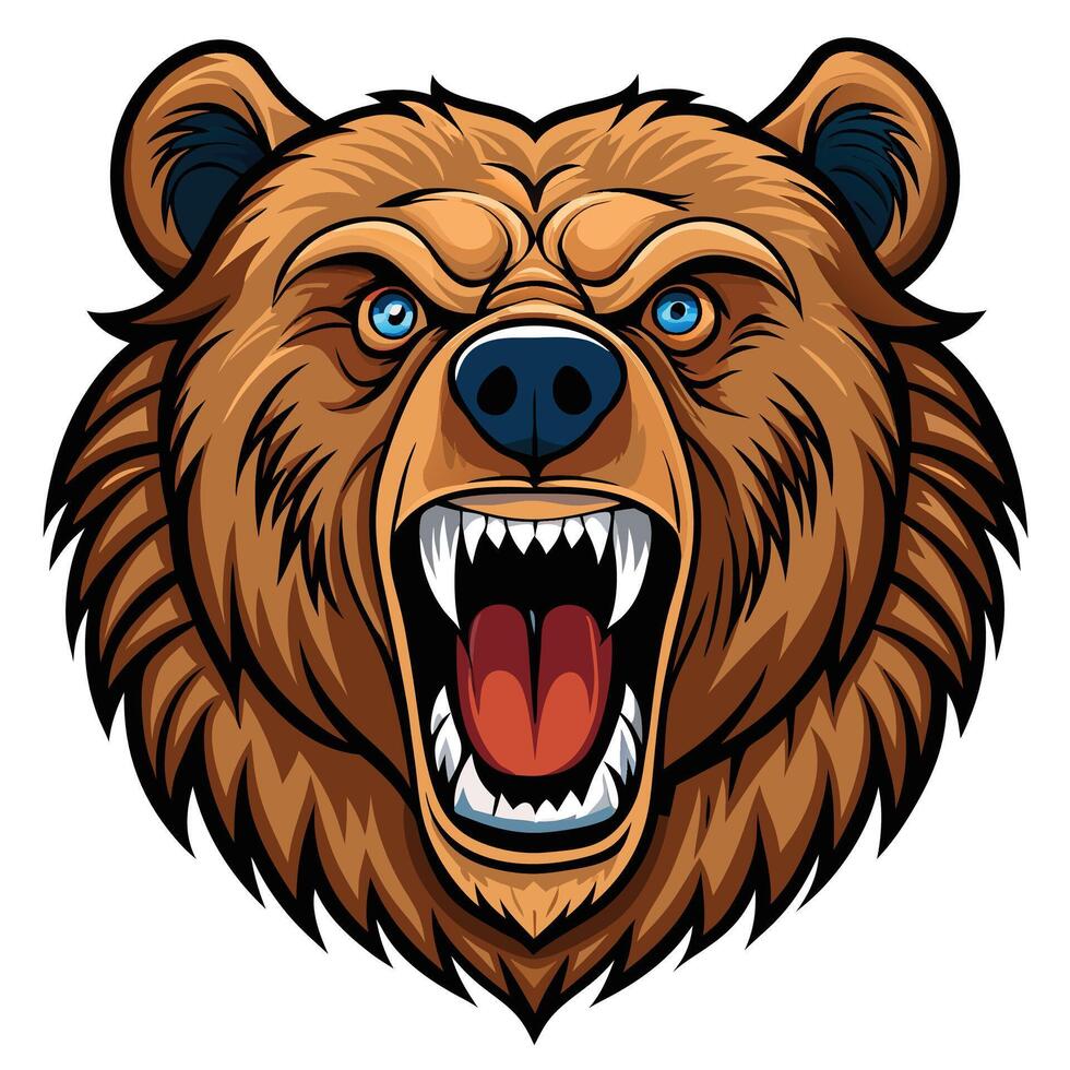 a bear head with its mouth open white background vector