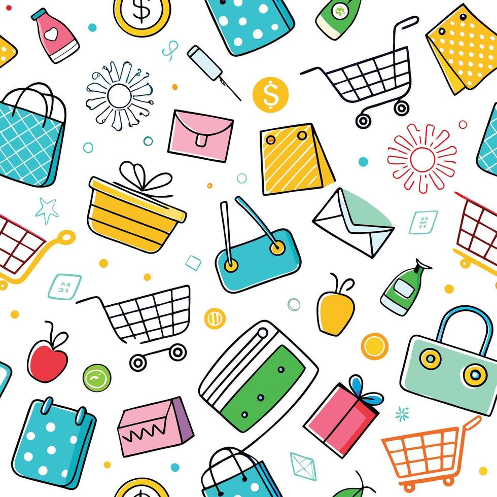 shopping seamless pattern illustration background, vector