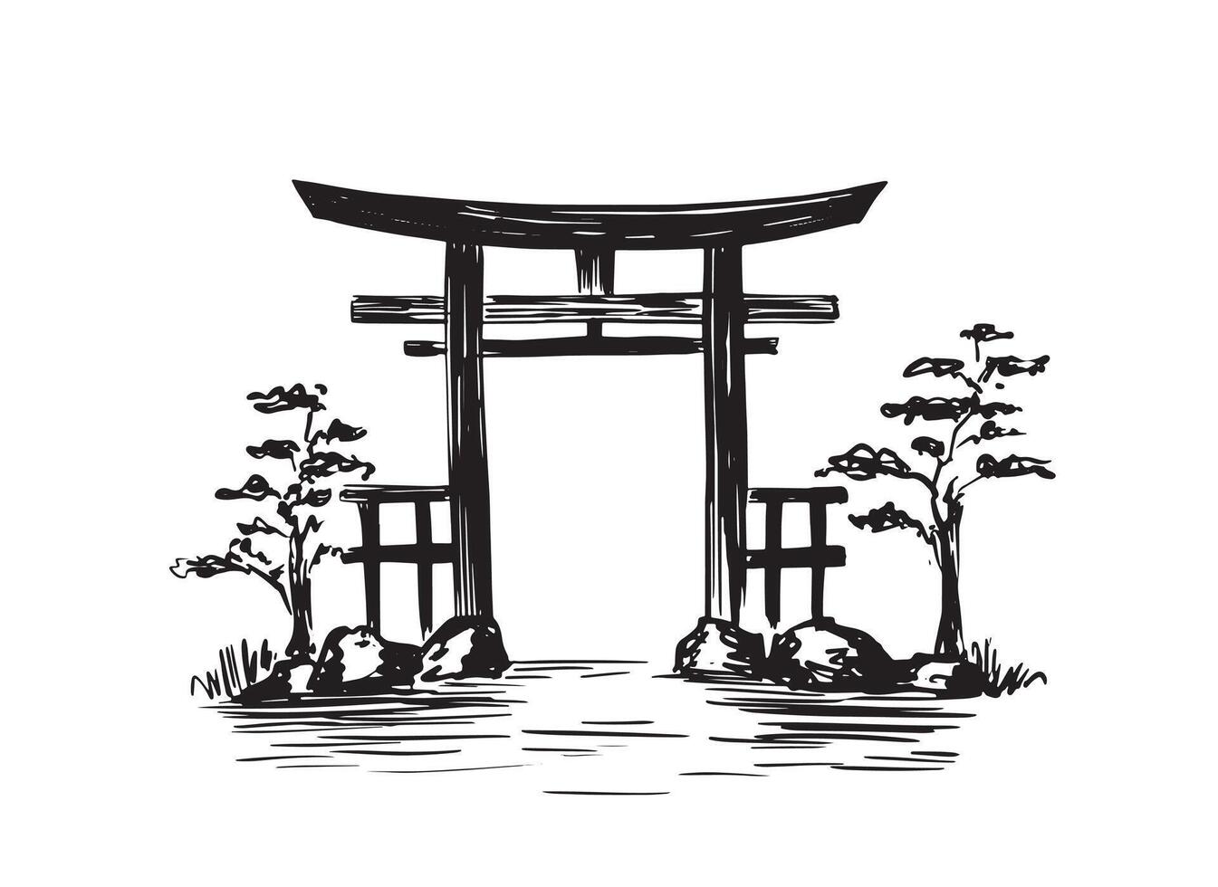 Japanese gate, sketch. vector