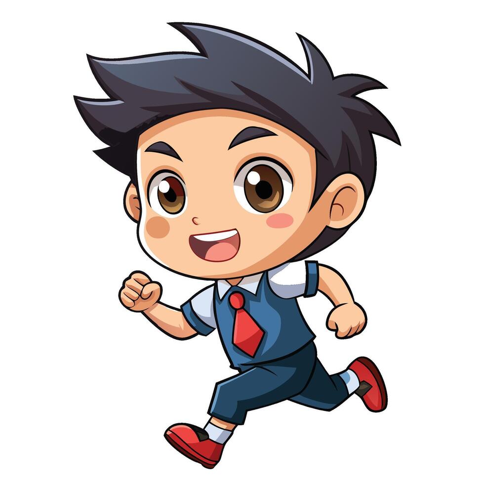 a cartoon boy running in a school uniform white background vector