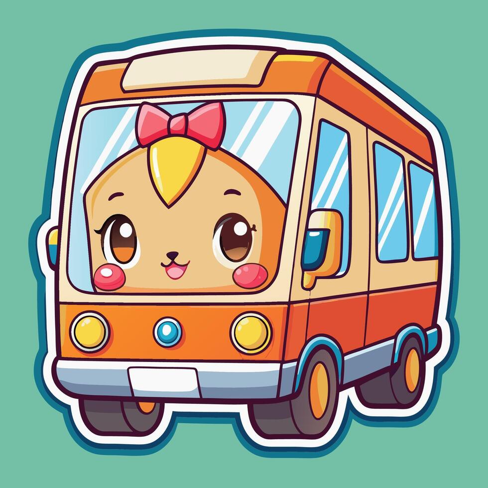 cartoon bus with cute girl in the driver's seat vector