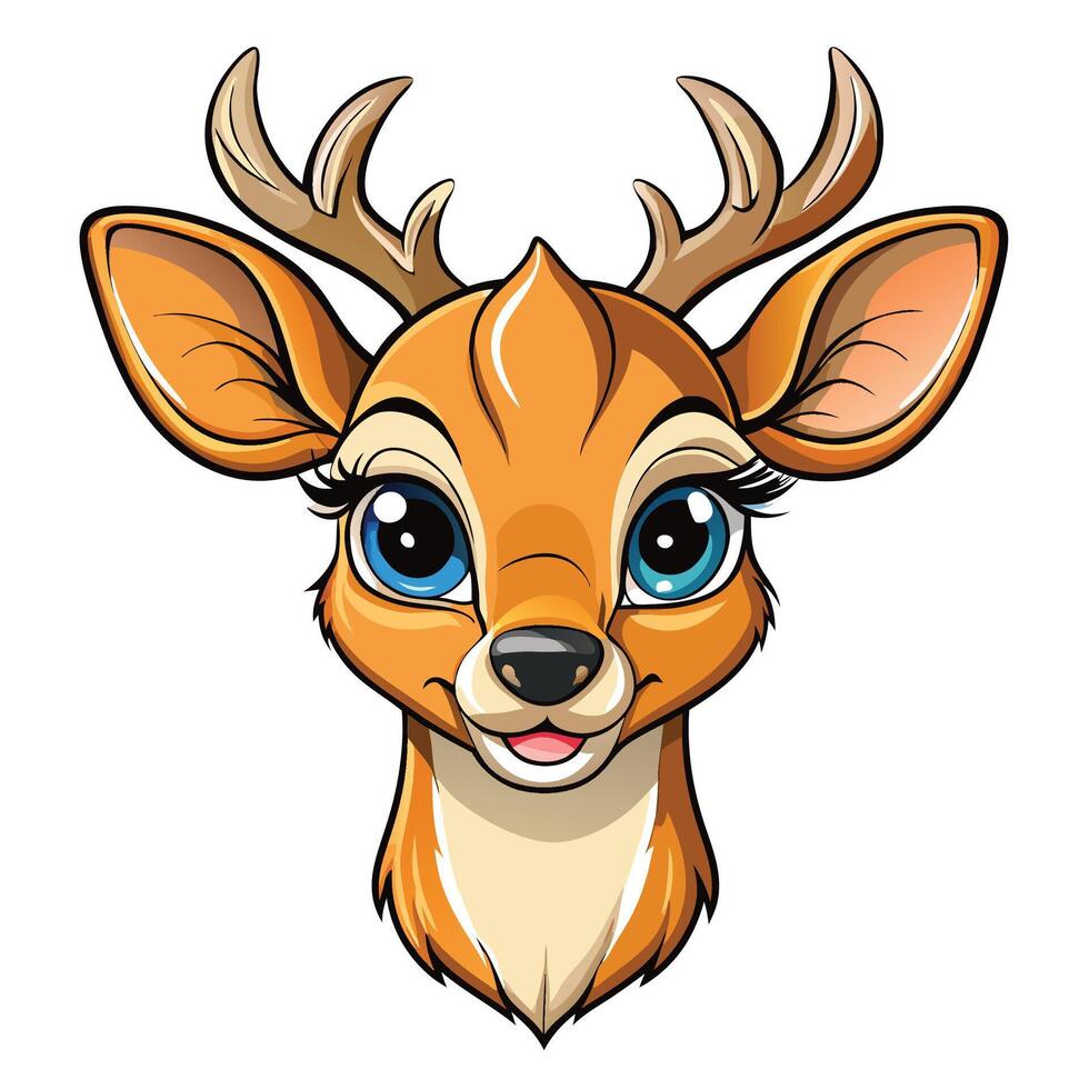 a cartoon deer head with big eyes and horns vector