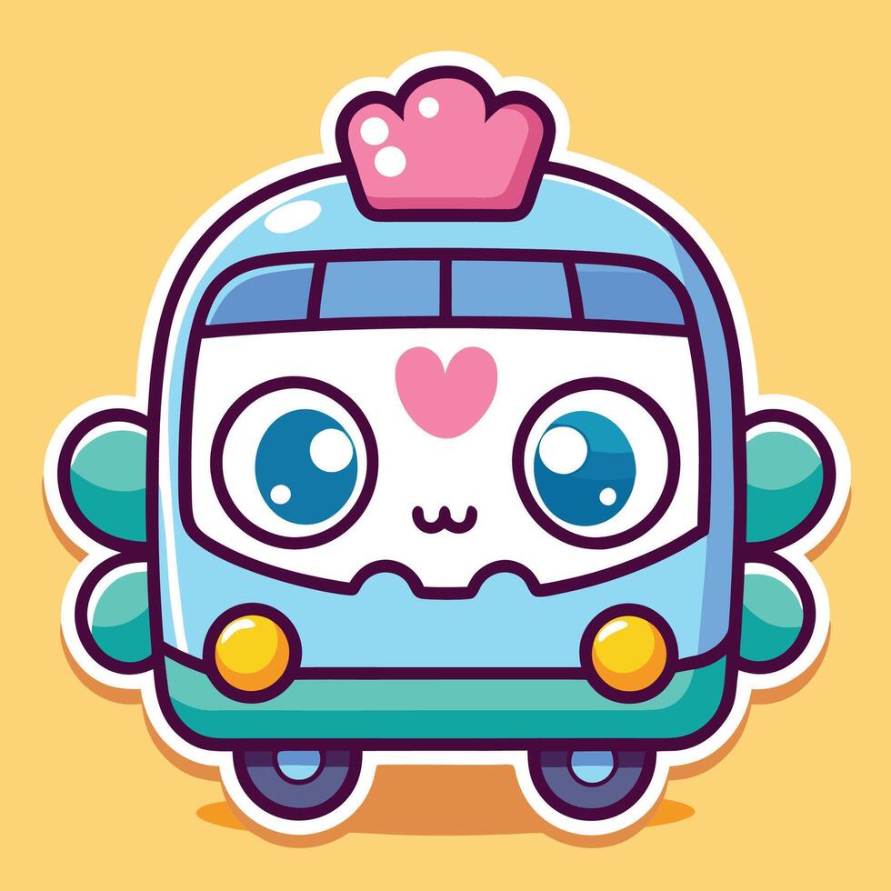 a cute cartoon bus with a heart on its face vector