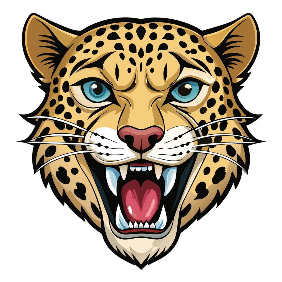 a leopard head with open mouth and open eyes vector