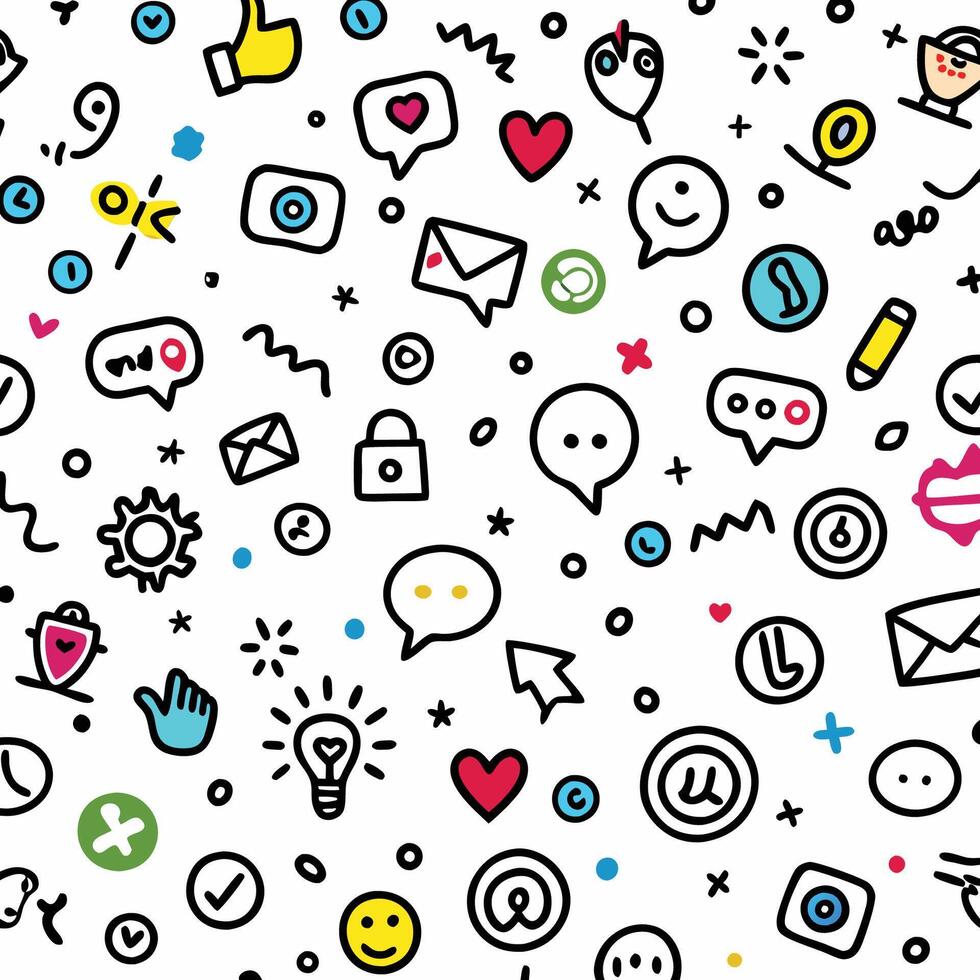 seamless pattern with social icons and white background vector