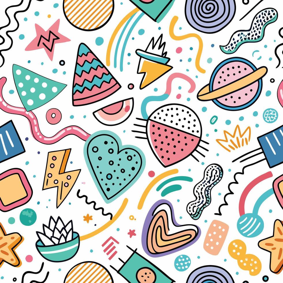 seamless pattern with colorful objects, white background vector