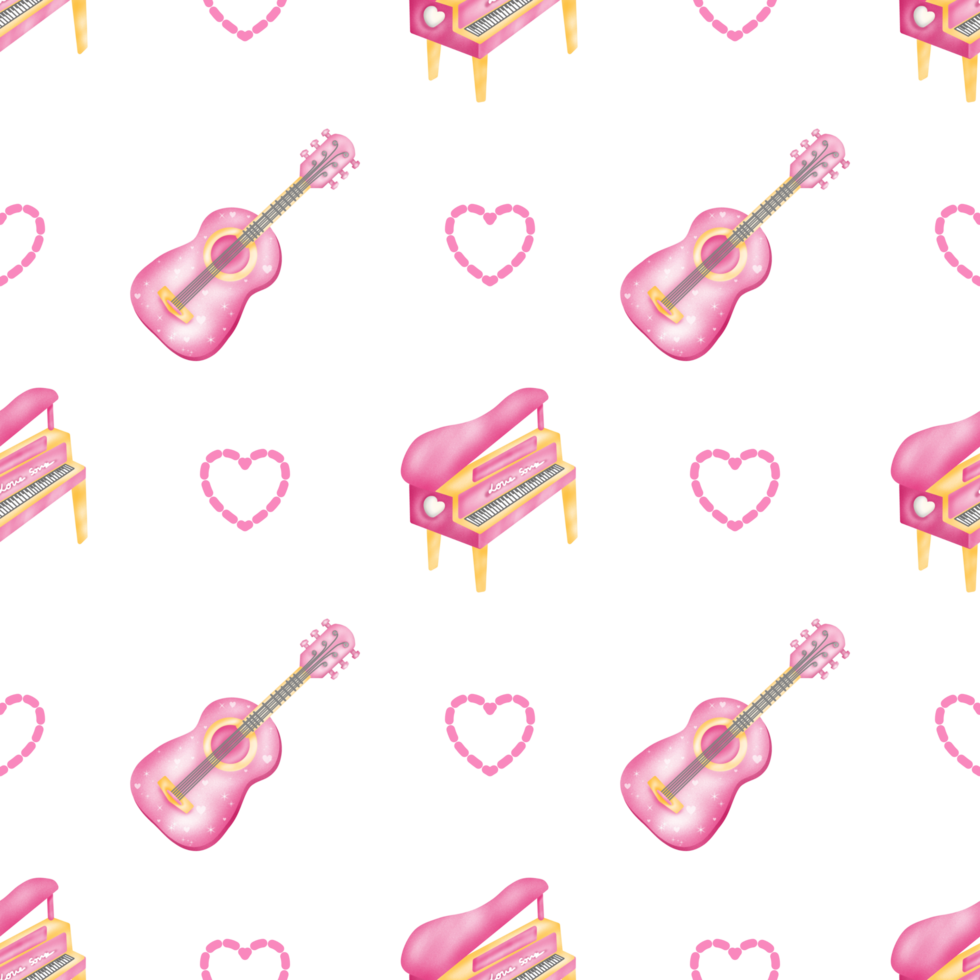 Seamless pattern of guitar and piano for fabric design, gift wrapping paper, cards, or background png