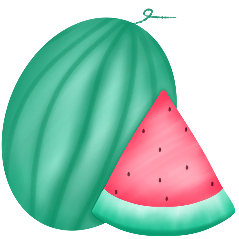 Whole watermelon and sliced watermelon pieces png