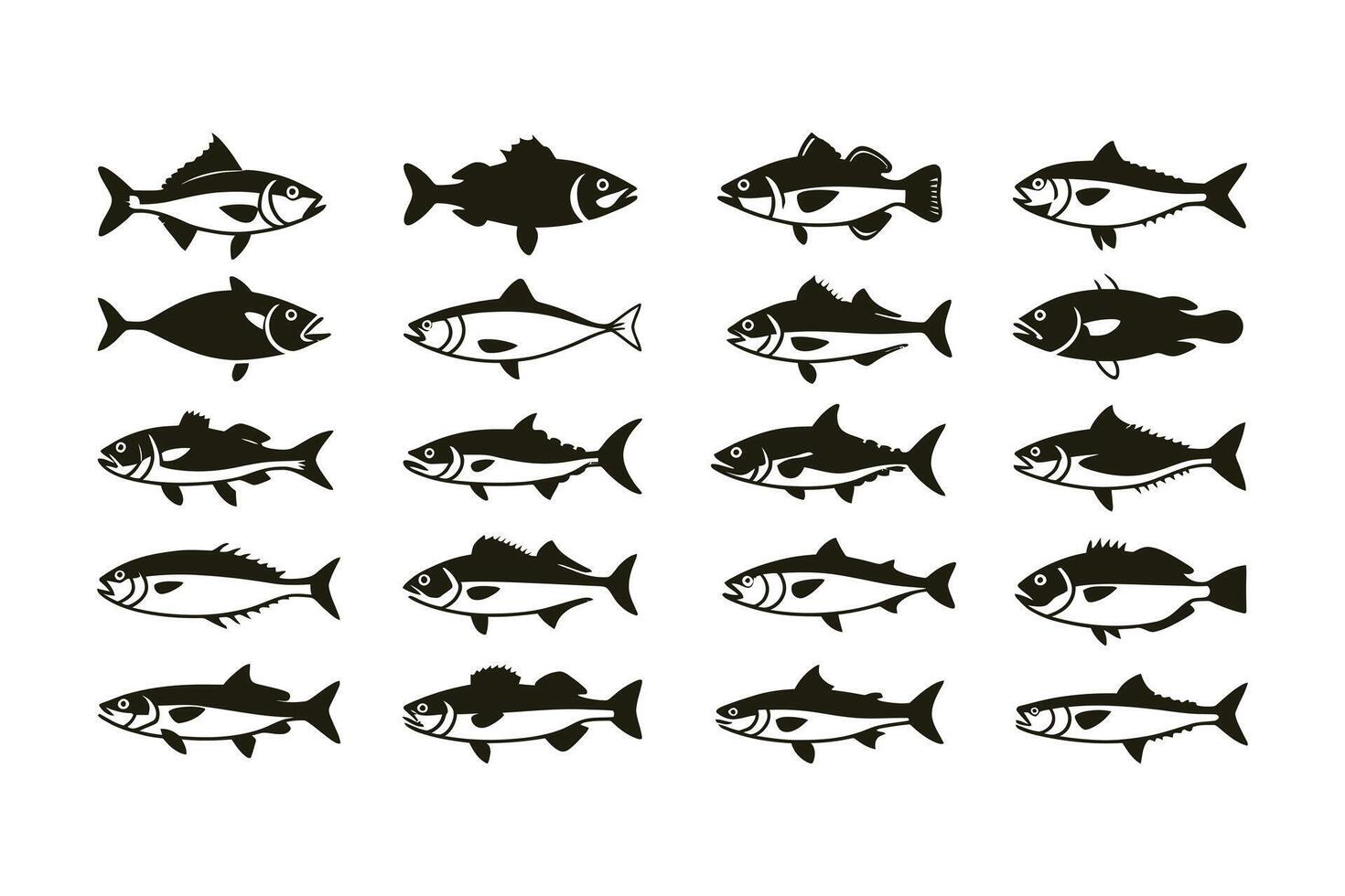 Fish Icons Set Outline Fish Icons Fishing Symbols Seafood Illustration vector