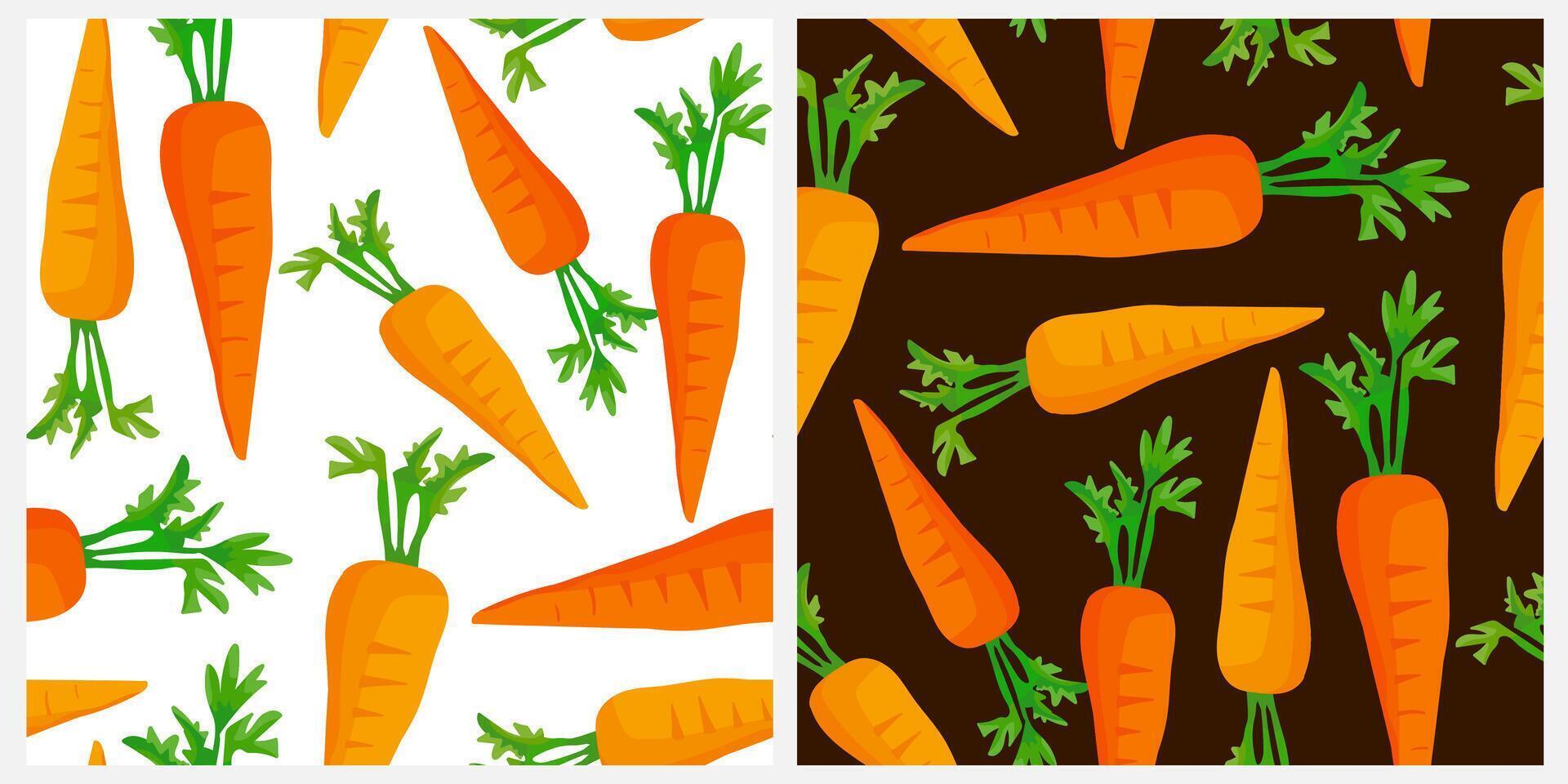 isolated vegetable pattern orange carrot on white and brown background healthy food vegetarian food textile web design decoration vector