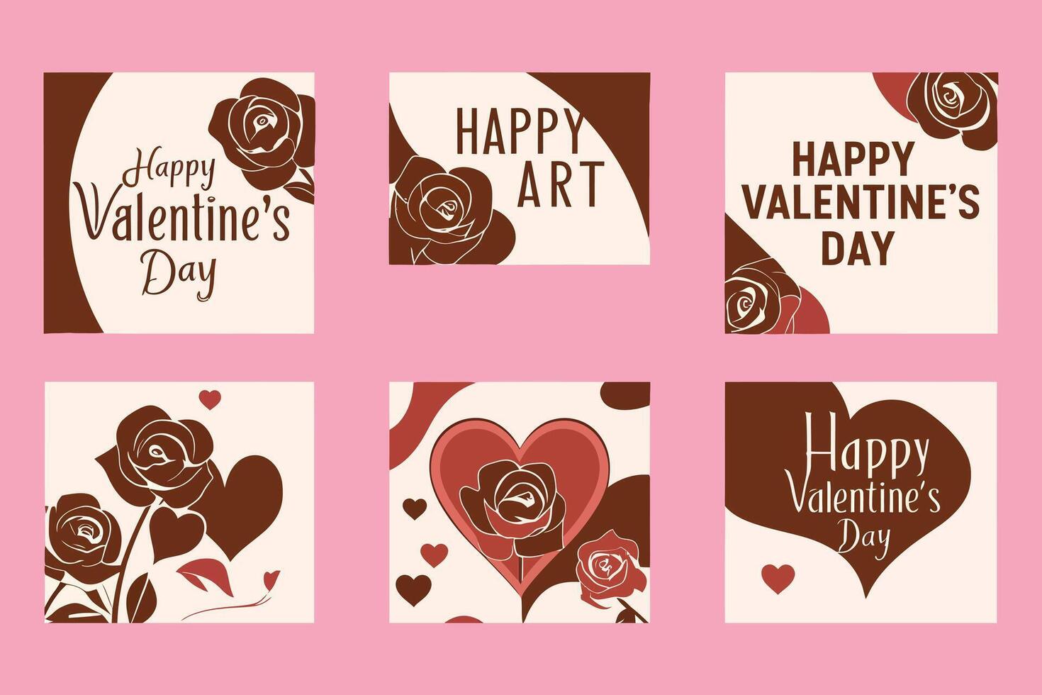 Chic Valentine's Card Templates Minimalist Roses, Hearts Stylish Lettering for Elegant Celebrations, Promotions Branding vector