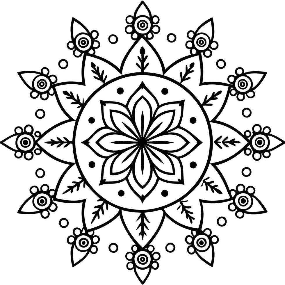 a black and white mandala design with flowers vector