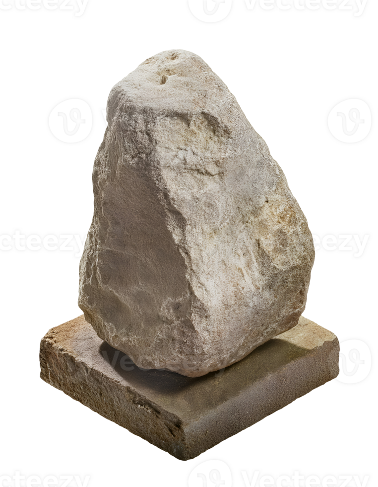 realistic 3d render of an ancient weathered stone on a base platform, on isolated background png