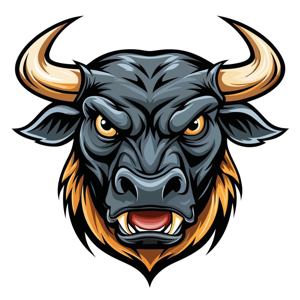 an angry bull head with horns, white background vector