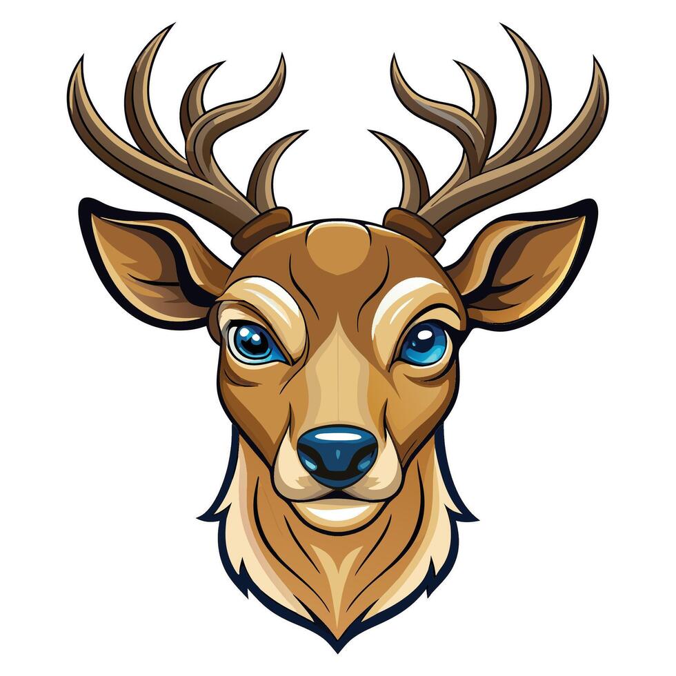 deer head with blue eyes and horns vector