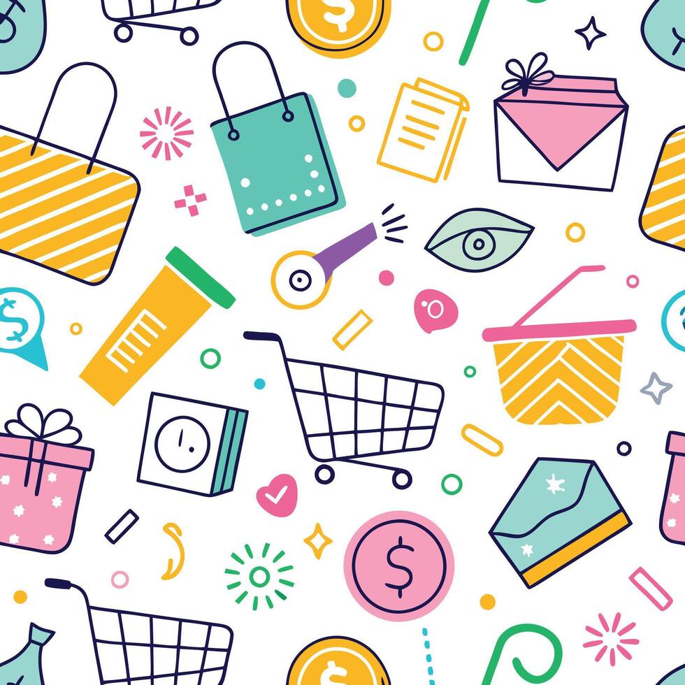 shopping pattern illustration white background vector