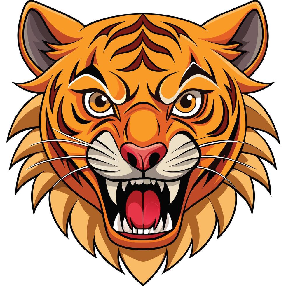 tiger head with open mouth white background vector