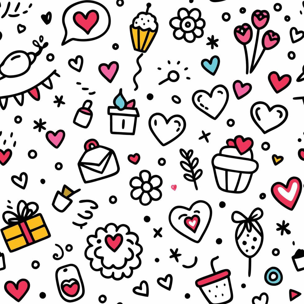a colorful pattern with hearts and other items vector