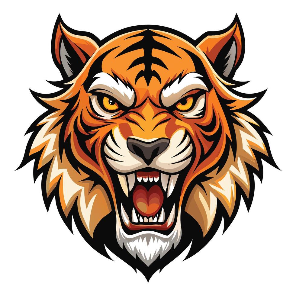 an angry tiger head with open mouth vector