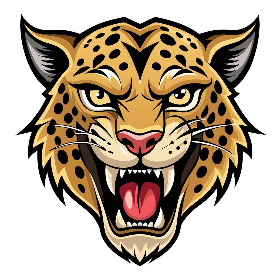 a jaguar head with open mouth and open teeth vector