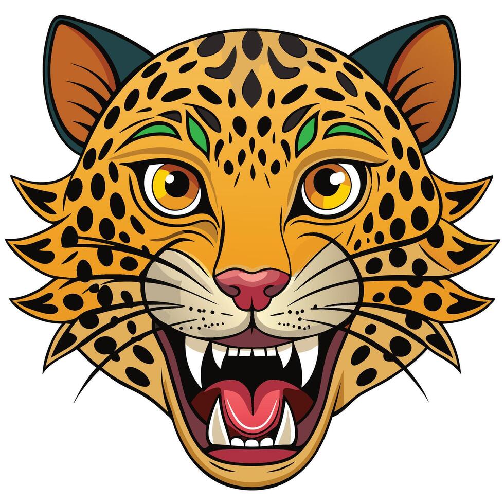jaguar head with open mouth white ,background vector