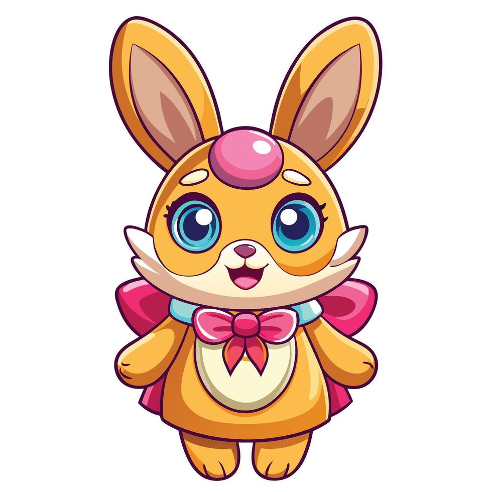 cute cartoon rabbit with pink bow and pink cape vector