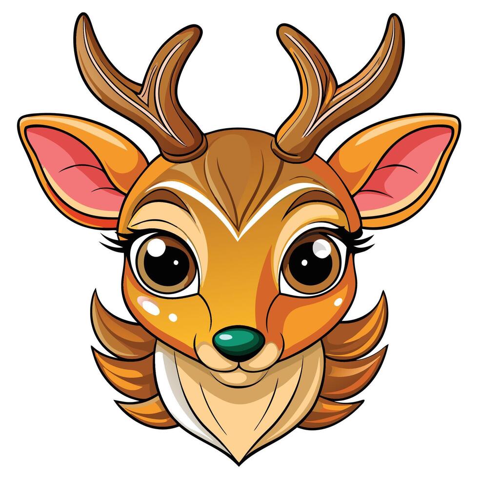 a cartoon deer head with horns white background vector