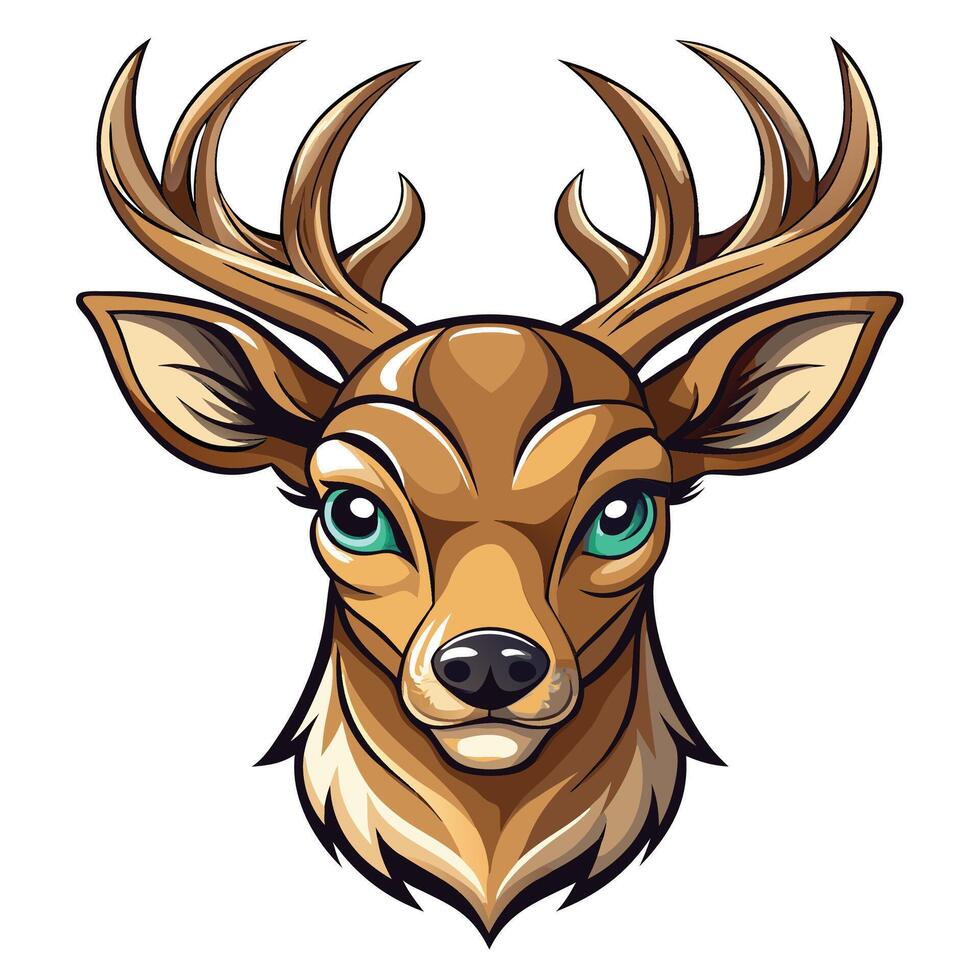 a deer head with horns and green eyes vector
