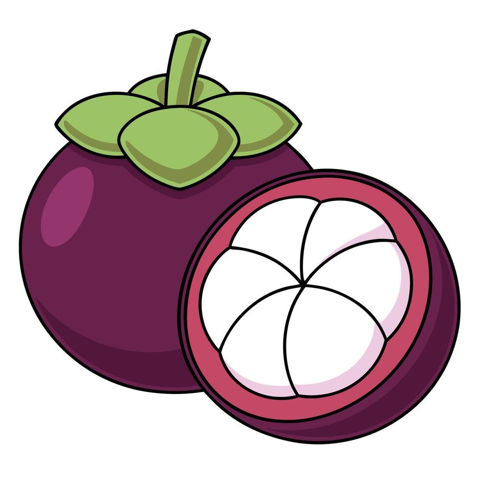 a purple mango with a green leaf on it vector