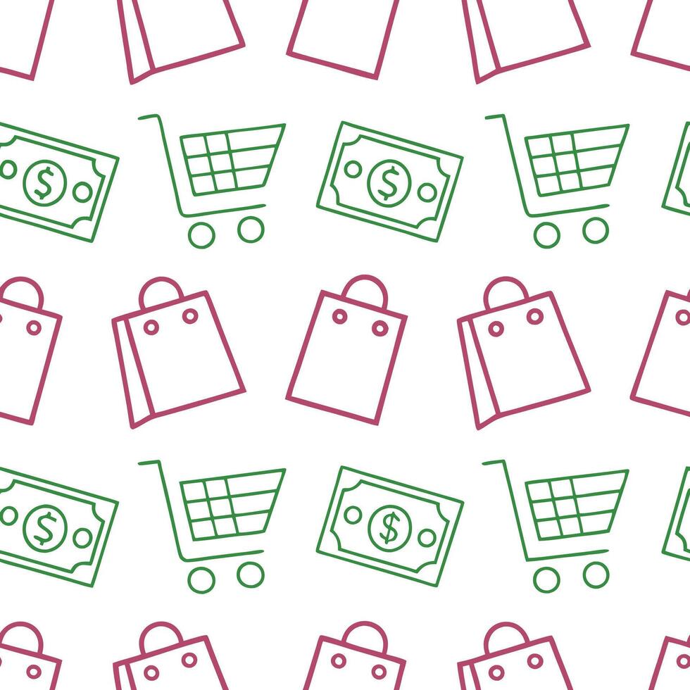 shopping bags and money seamless pattern, vector