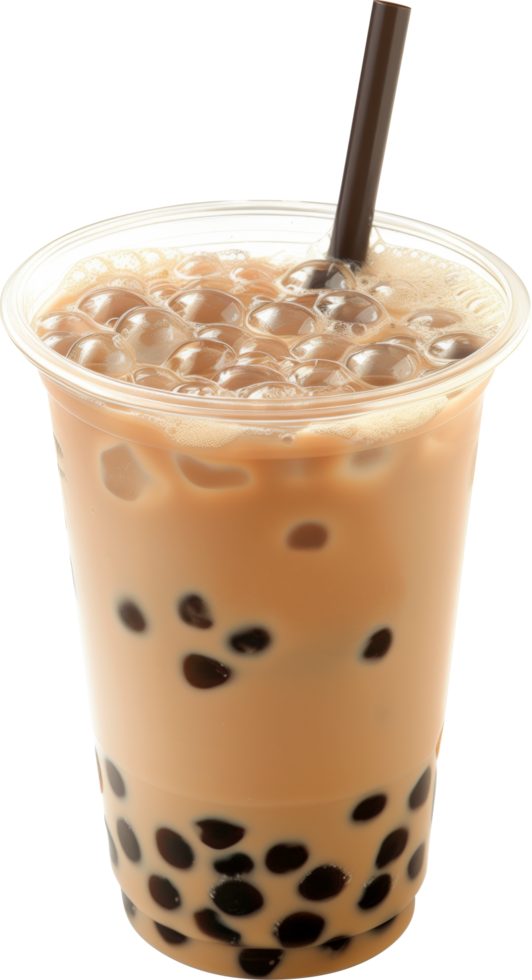 Cold bubble milk tea with tapioca pearls png