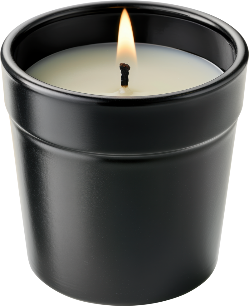Lit candle in black jar png