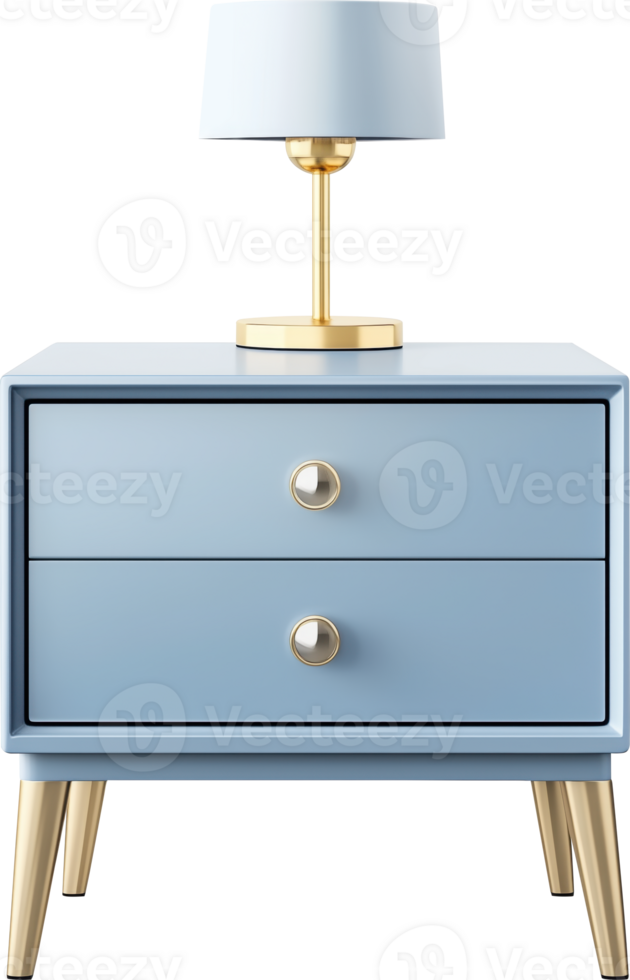 Light blue nightstand with a lamp on top png